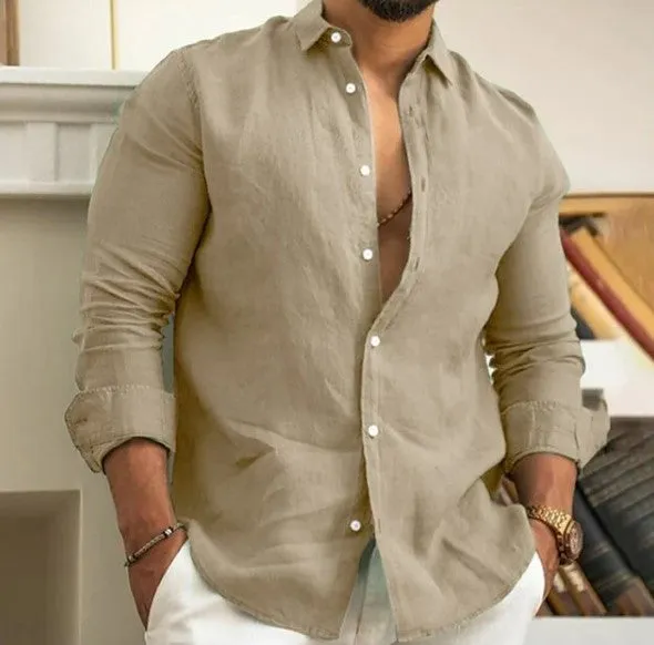 Men's Solid Color Long Sleeve Linen Shirt