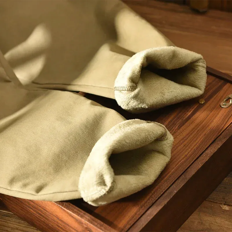 Men's Winter Solid Loose Casual Safari Pants - Cotton Flannel with Multiple Pockets in Khaki and Army Green