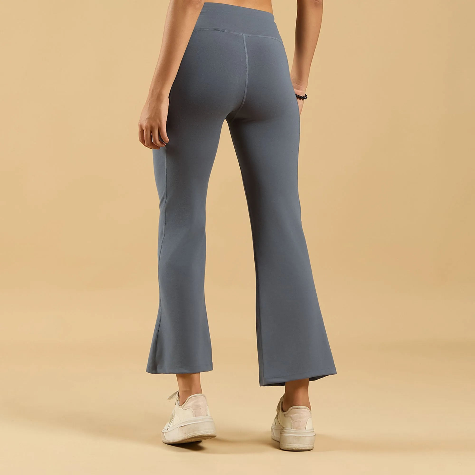 Mid-Rise Fit & Flared Pants with 4-Way Stretch & Compression Waistband
