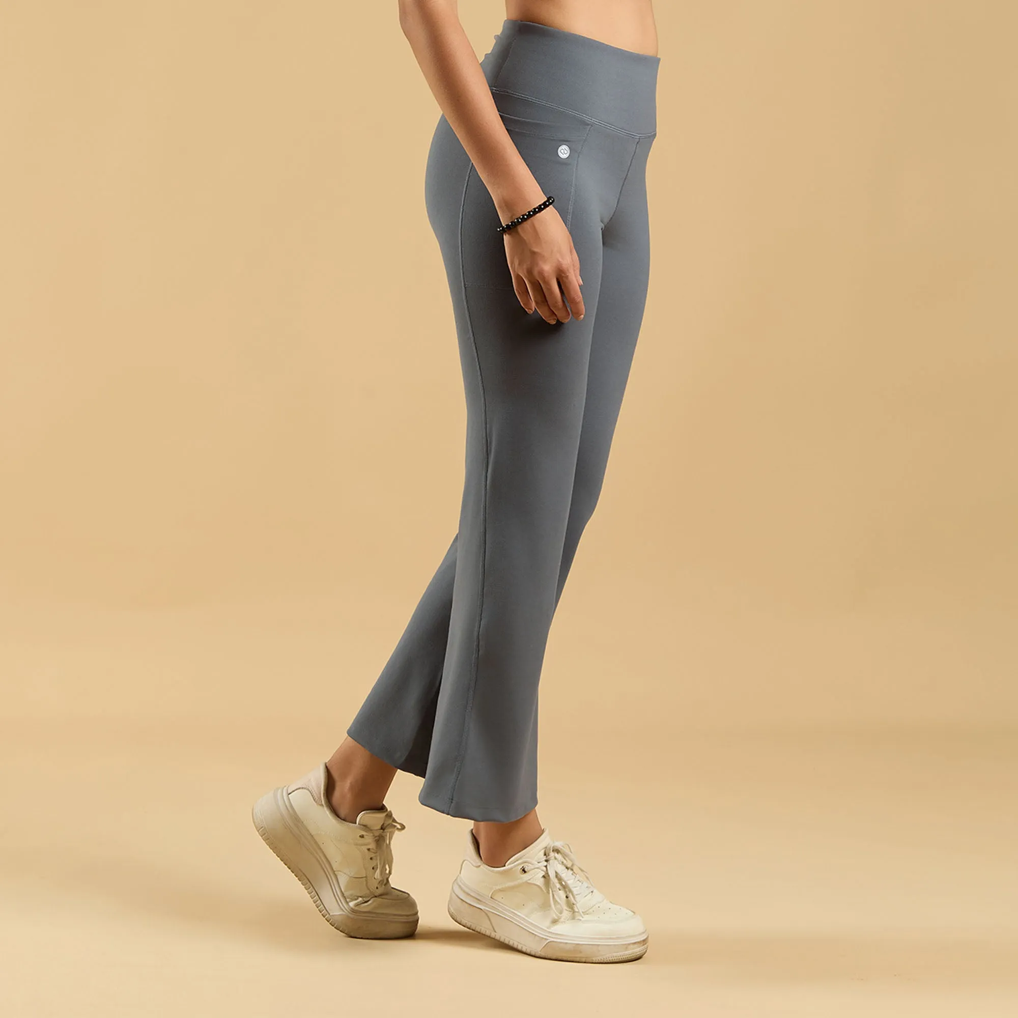 Mid-Rise Fit & Flared Pants with 4-Way Stretch & Compression Waistband