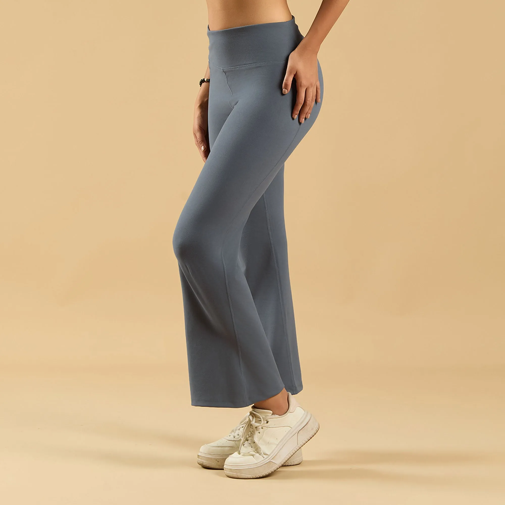 Mid-Rise Fit & Flared Pants with 4-Way Stretch & Compression Waistband