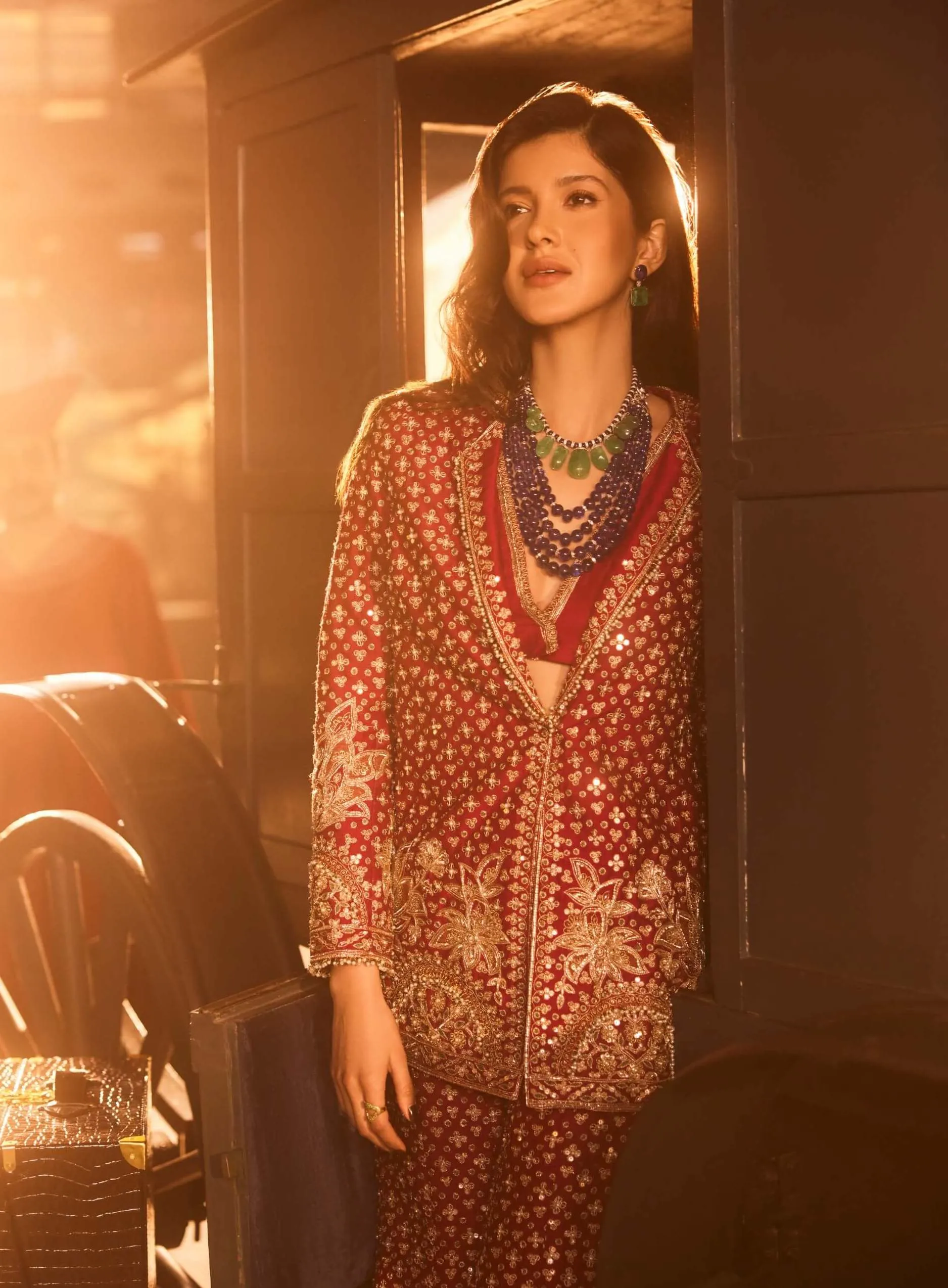 Milan red pant and jacket set