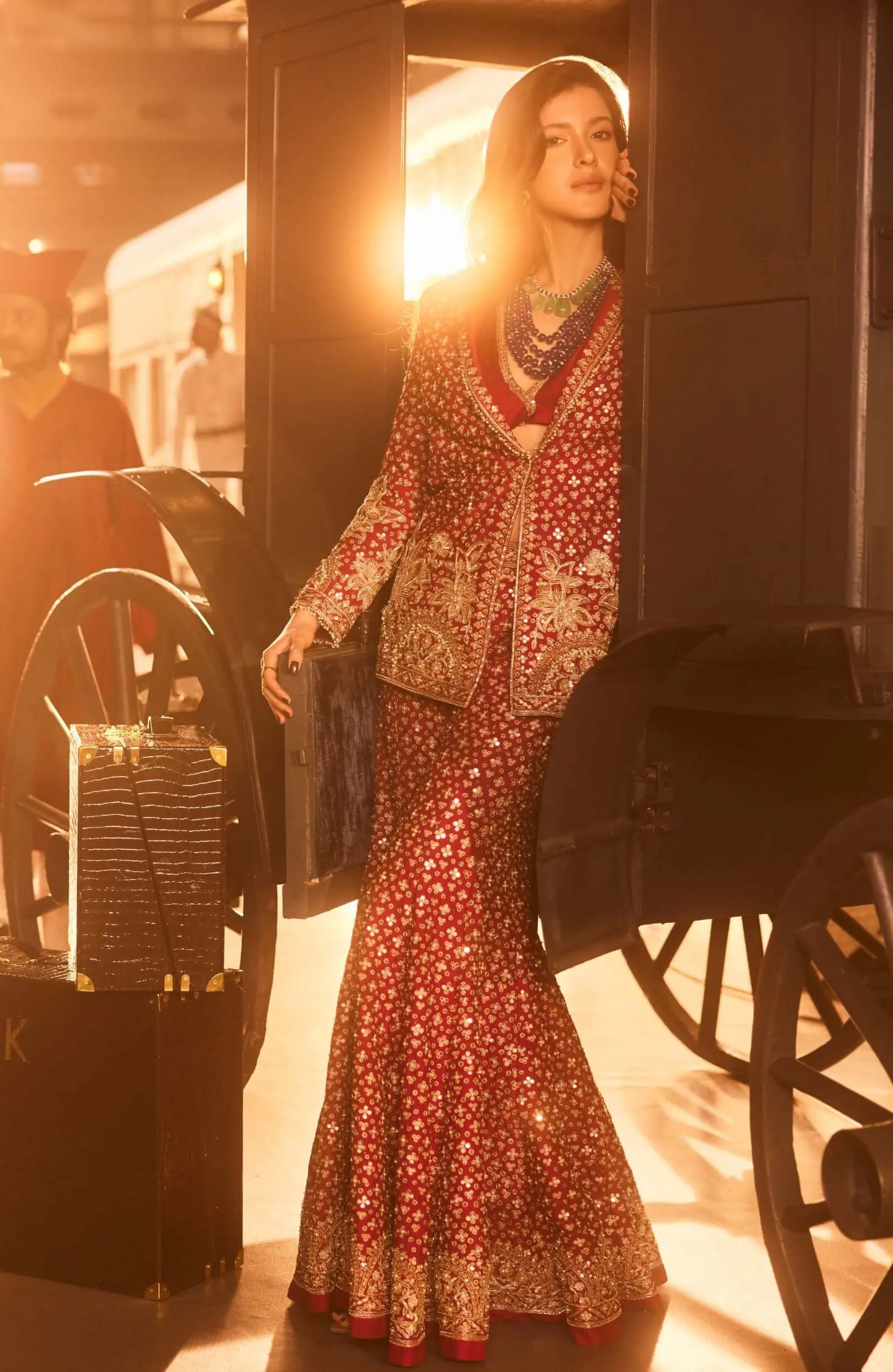 Milan red pant and jacket set