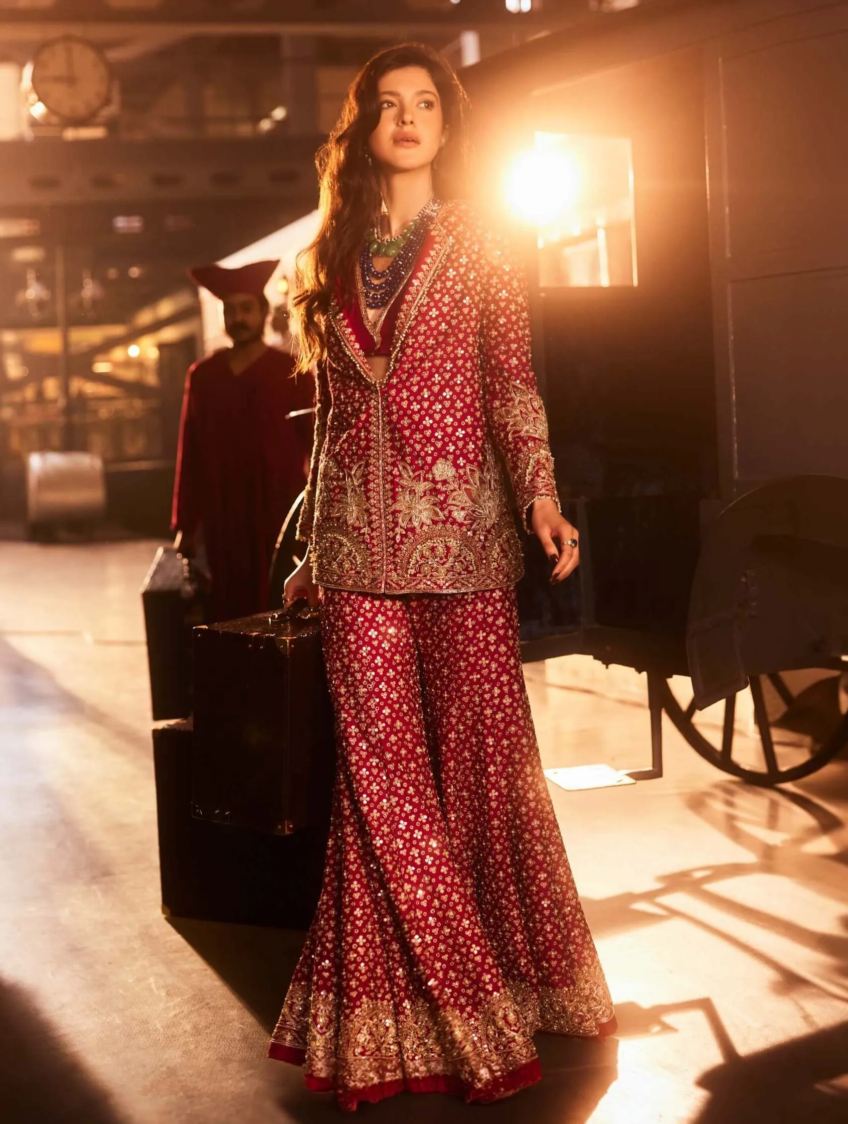 Milan red pant and jacket set