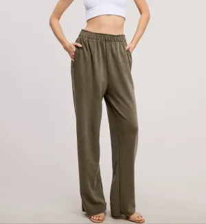 Modal Elastic Waist Pants - Olive