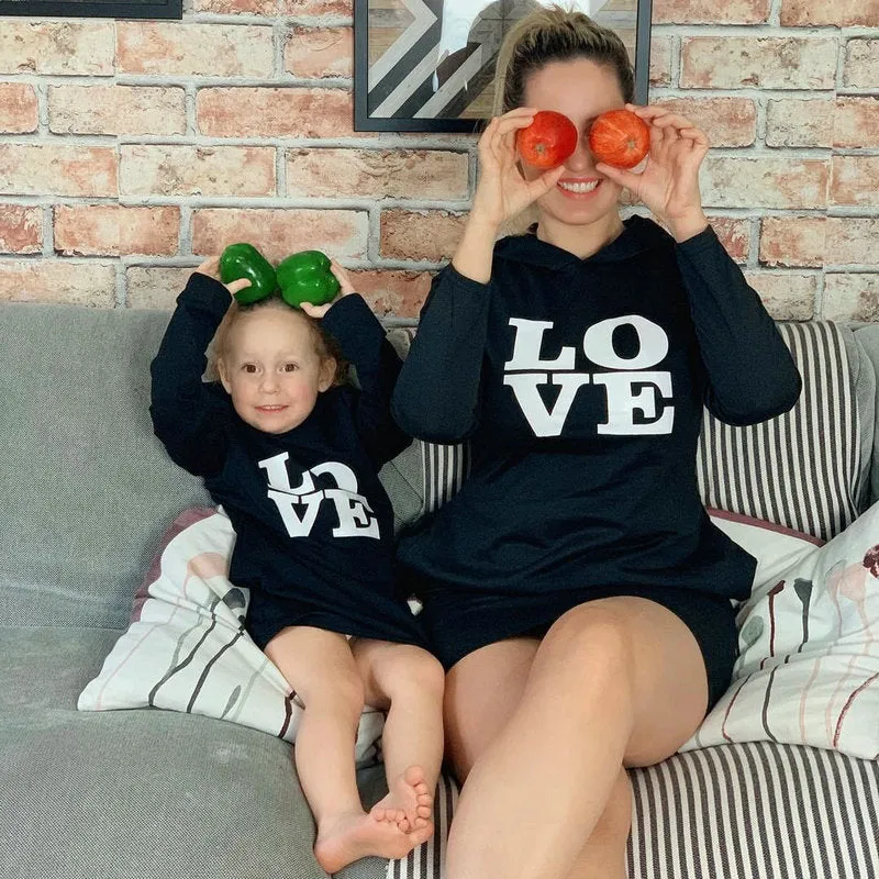 Mom and Daughter Matching Hooded Dresses