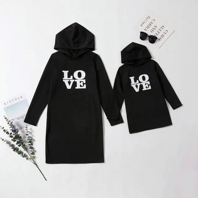 Mom and Daughter Matching Hooded Dresses