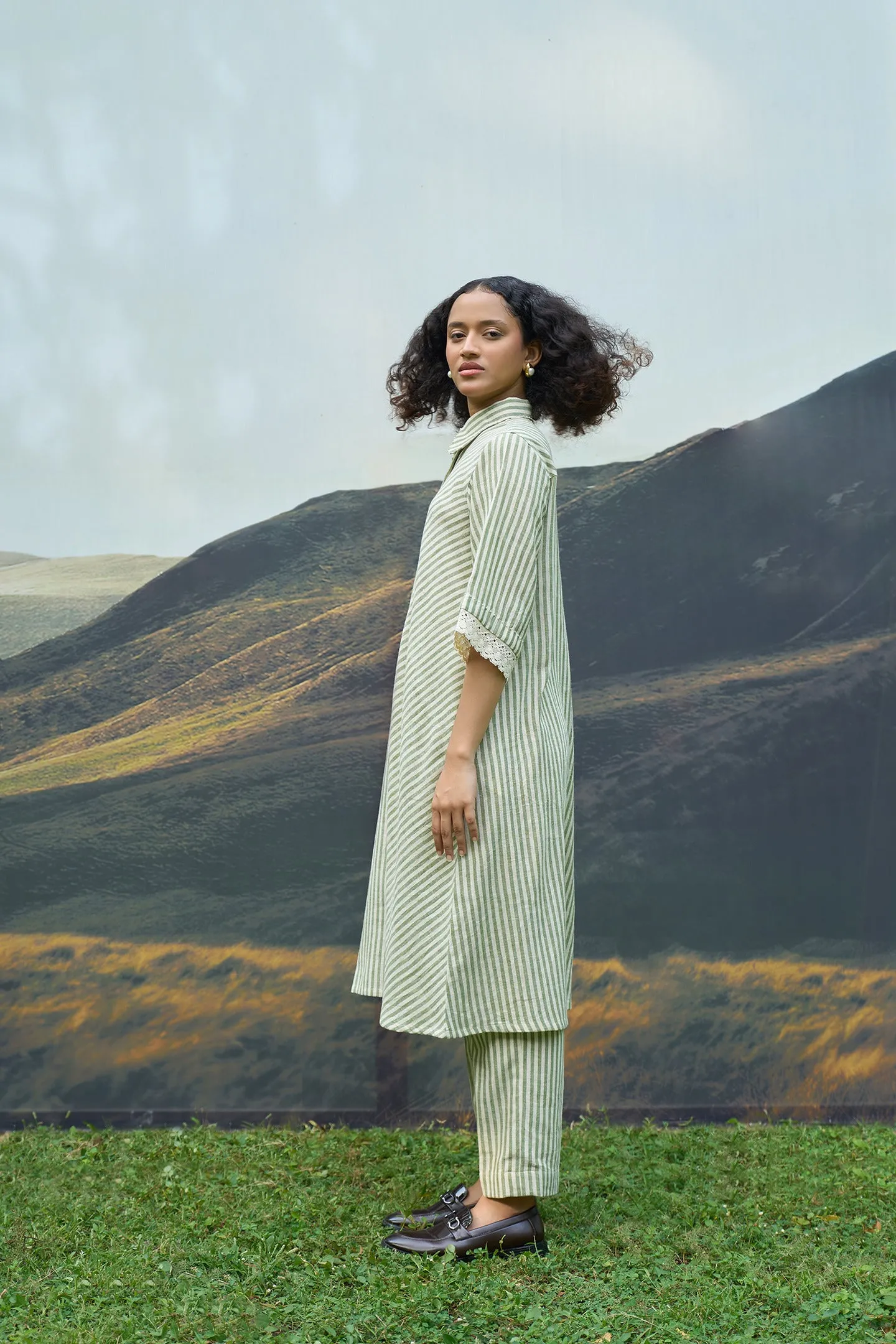 Moss Striped Tent Shirt Dress