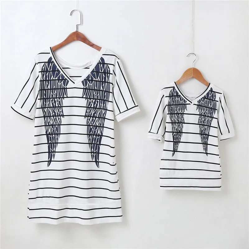 Mother and Daughter Short Sleeve Striped Dress