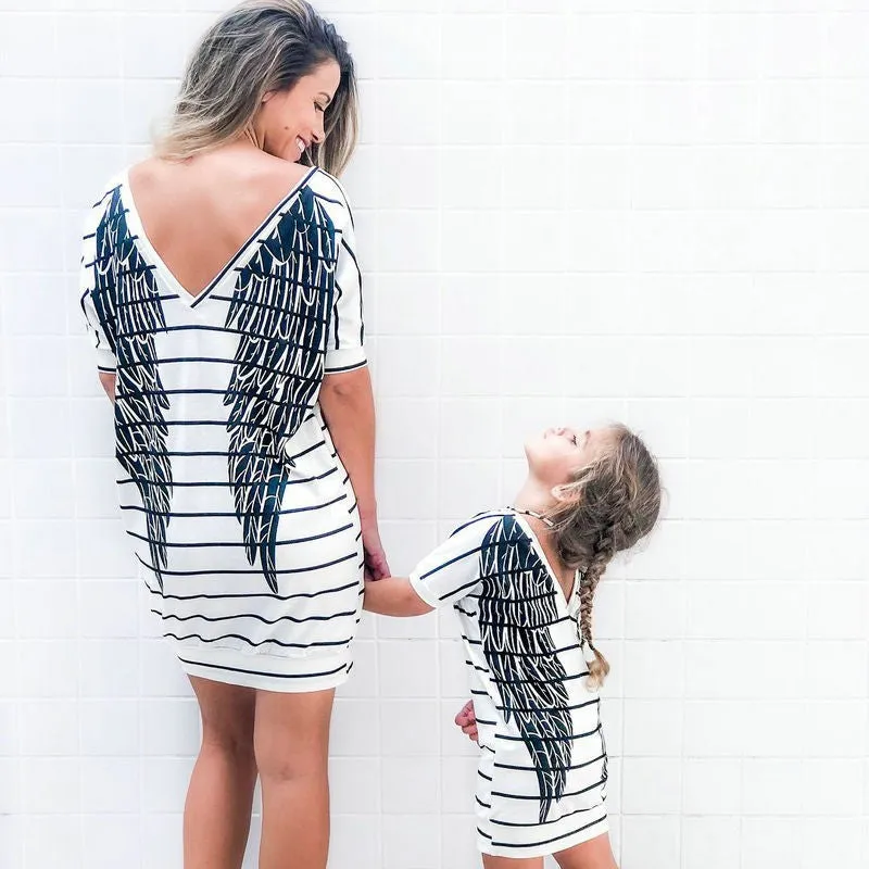 Mother and Daughter Short Sleeve Striped Dress