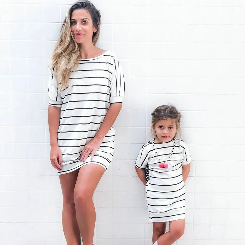 Mother and Daughter Short Sleeve Striped Dress
