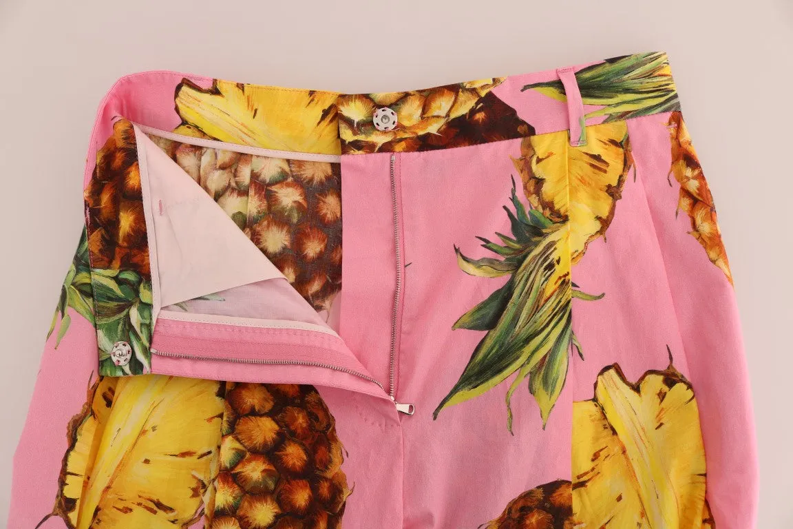 Multicolor Pineapple Print Cotton Capri Pants