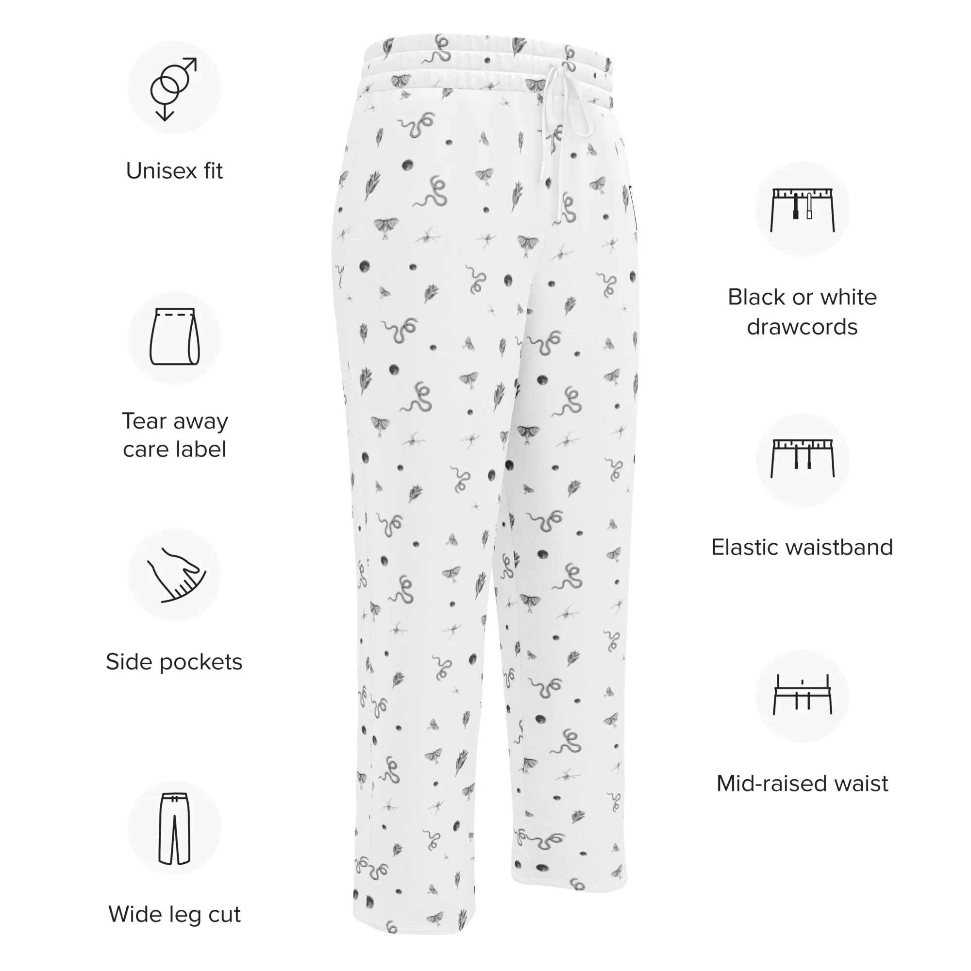 Mystic Print Joggers | White | Relaxed Fit, Wide Leg, Comfortable for Everyday Wear