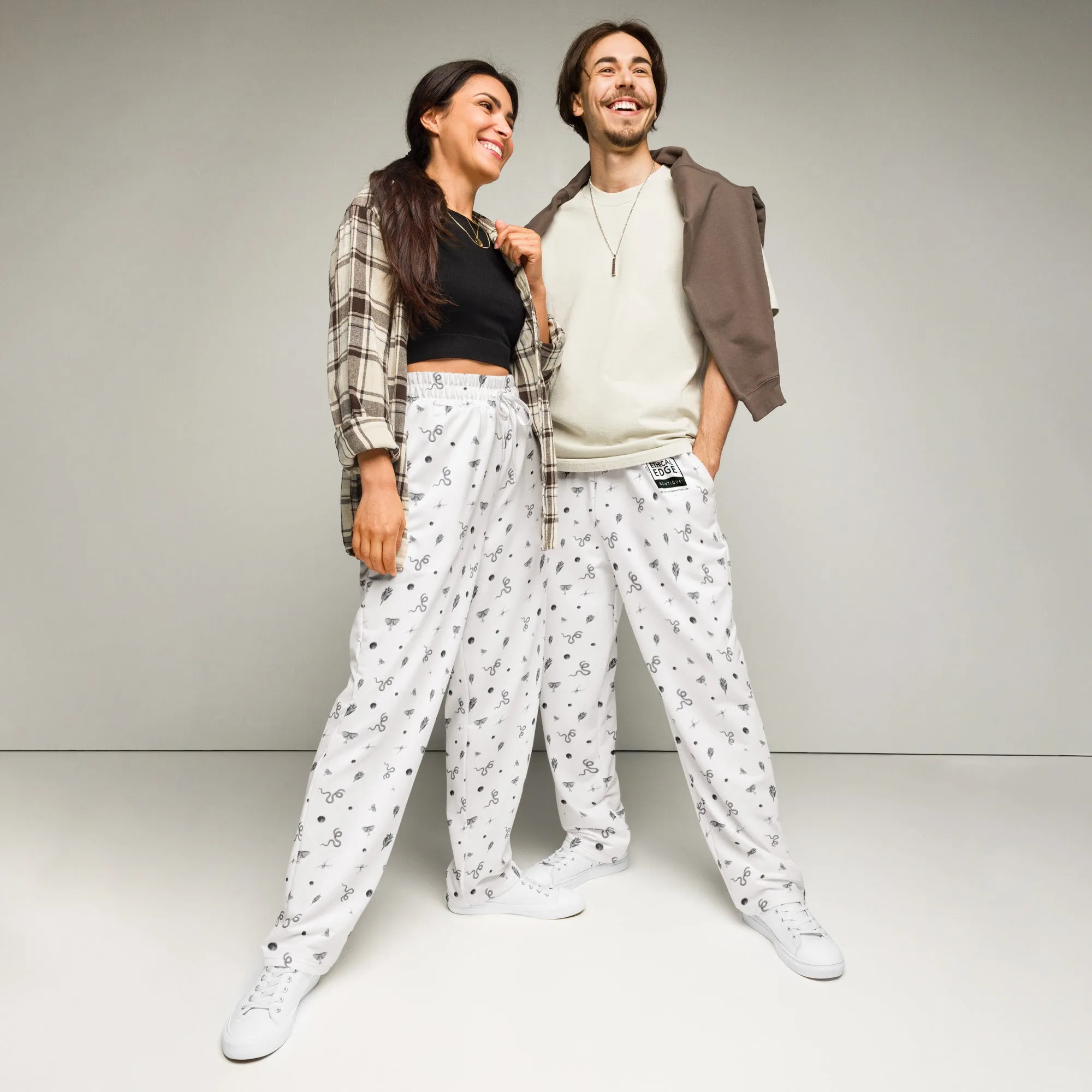 Mystic Print Joggers | White | Relaxed Fit, Wide Leg, Comfortable for Everyday Wear