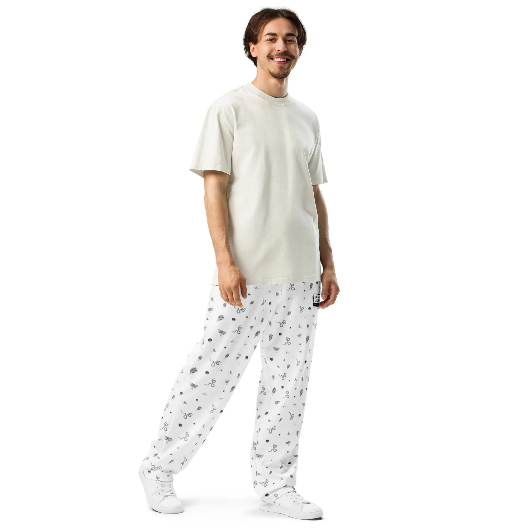 Mystic Print Joggers | White | Relaxed Fit, Wide Leg, Comfortable for Everyday Wear