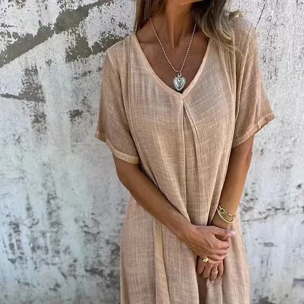 Naia™ – Airy V-neck Dress in Cotton and Linen