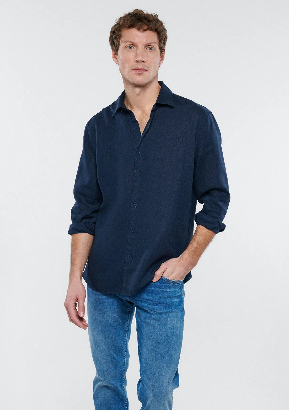 Navy Linen Shirt