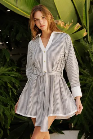 NAVY STRIPED GOLD DRESS