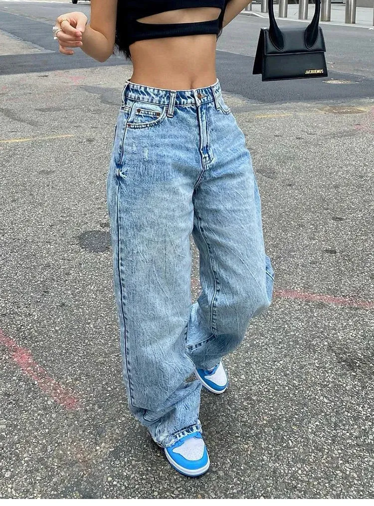 New Y2K Fashion Loose Denim Wide-Leg Jeans for Women – Trendy & Comfortable Pants