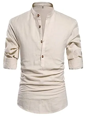 NITAGUT Men's Linen Beach Shirt
