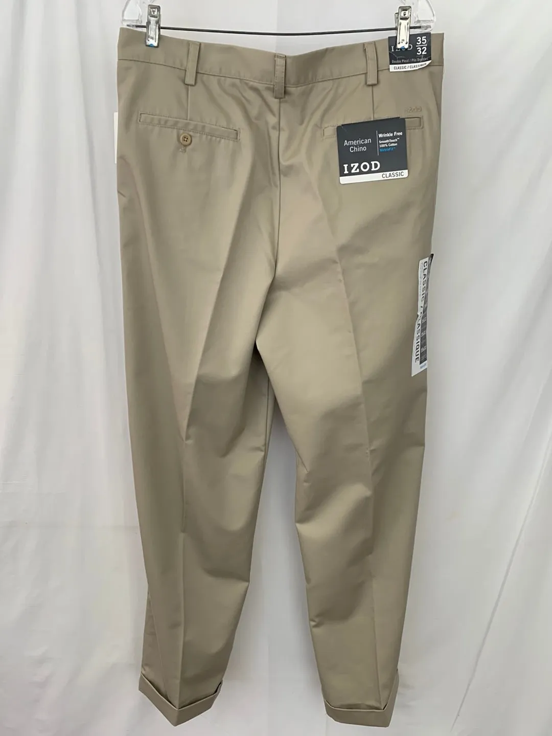NWT - IZOD khaki Chino Wrinkle Free MetrixFit PLEAT FRONT Classic Pants - 35x32