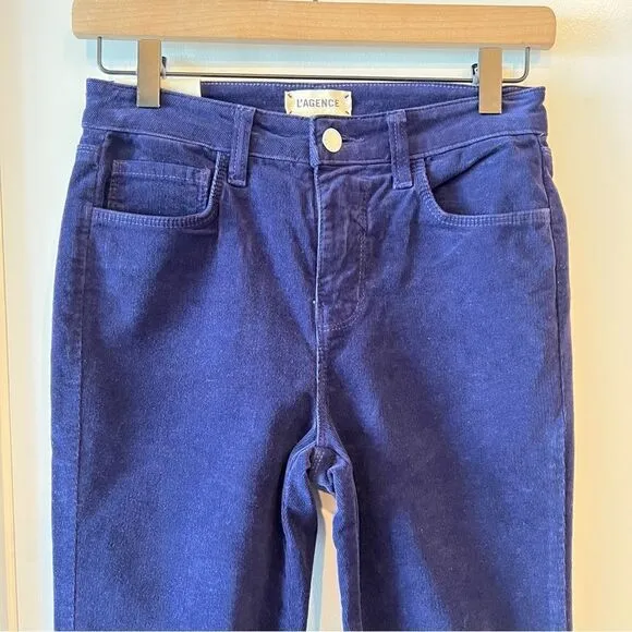 NWT L'AGENCE Marguerite Velvet High Rise Skinny Jeans in Star Blue 25