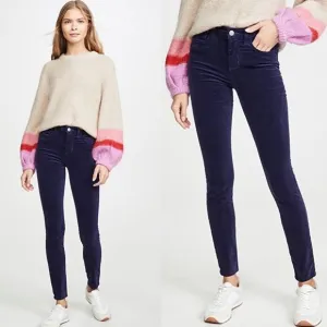 NWT L'AGENCE Marguerite Velvet High Rise Skinny Jeans in Star Blue 25