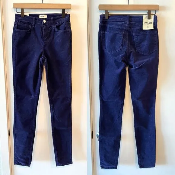 NWT L'AGENCE Marguerite Velvet High Rise Skinny Jeans in Star Blue 25