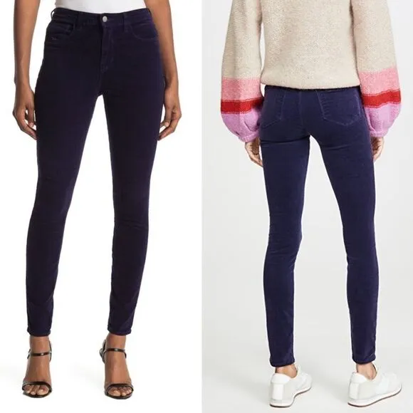 NWT L'AGENCE Marguerite Velvet High Rise Skinny Jeans in Star Blue 25