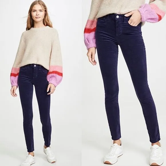 NWT L'AGENCE Marguerite Velvet High Rise Skinny Jeans in Star Blue 25