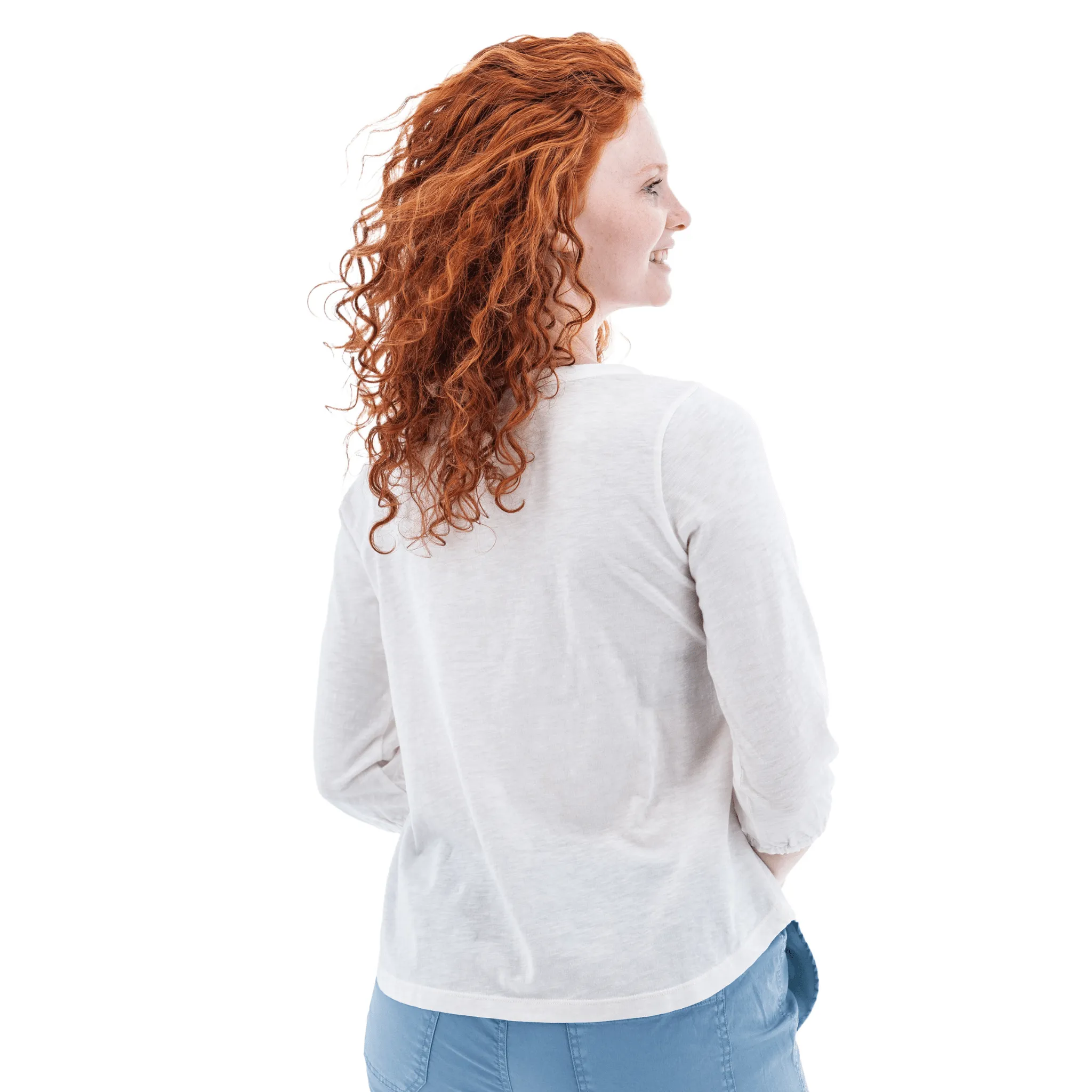 Old Ranch Women's Este Organic Cotton V Neck Henley Top - White