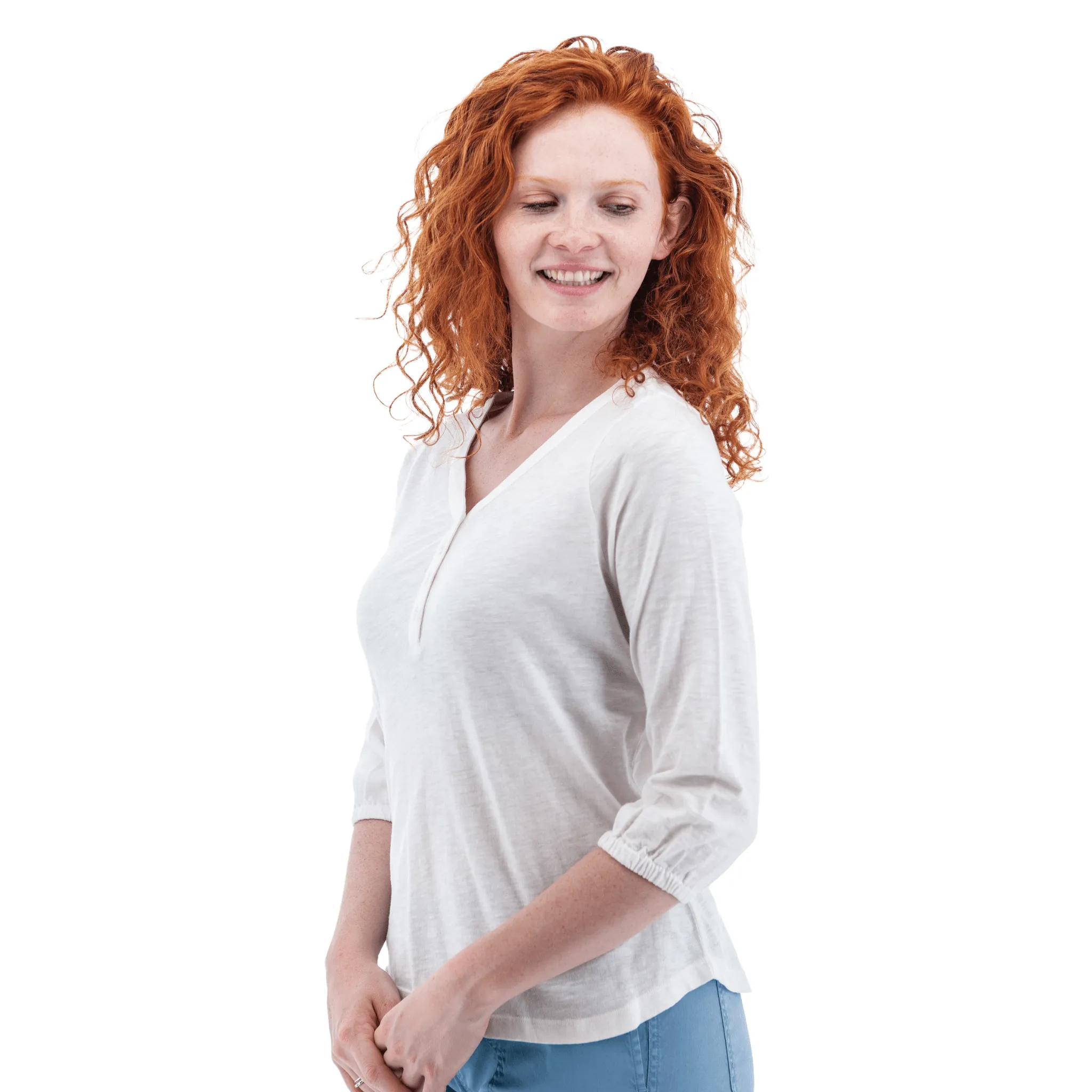 Old Ranch Women's Este Organic Cotton V Neck Henley Top - White