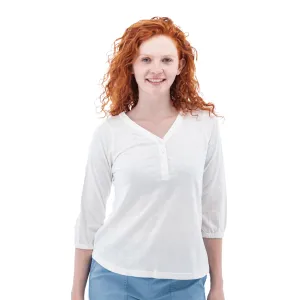 Old Ranch Women's Este Organic Cotton V Neck Henley Top - White