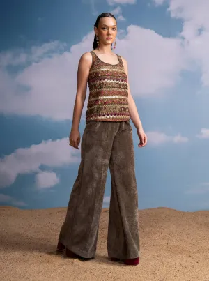 Olive beaded embroidered top and pants