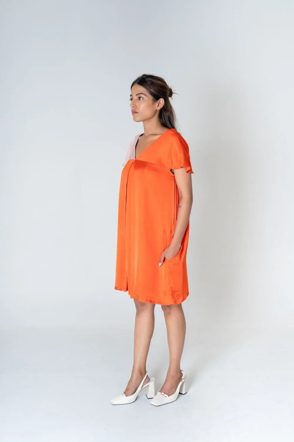Orange-Pink Color-Block Short Dress