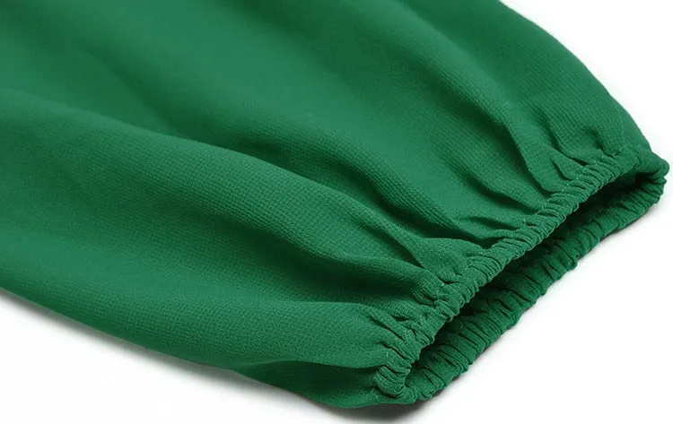 Paola V-Collar Lantern sleeve Hollow Ruffles Casual Green Maxi Dress