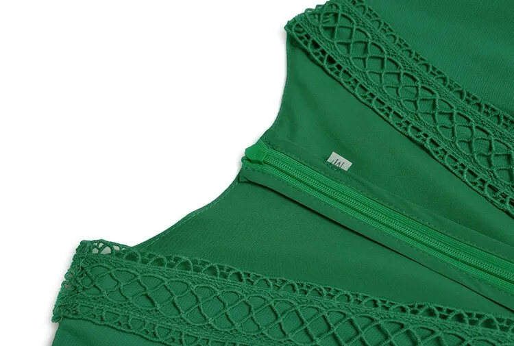 Paola V-Collar Lantern sleeve Hollow Ruffles Casual Green Maxi Dress