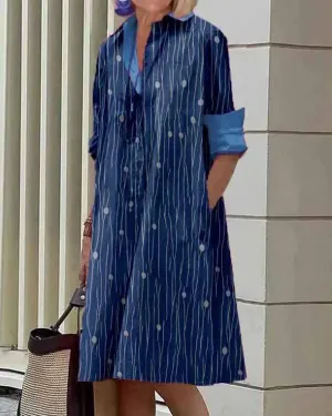 Pharita - Long-sleeved striped dress with dotted collar