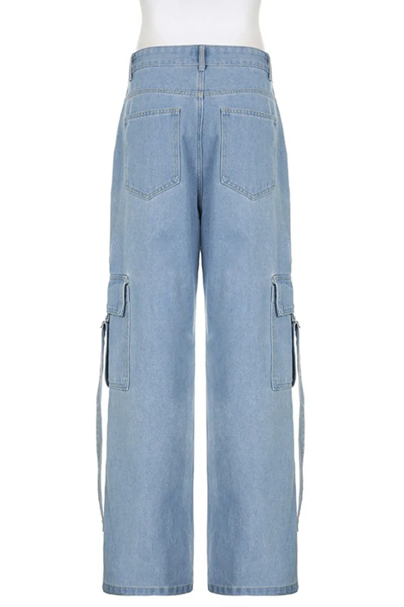 PI772 Silver Denim Cargo Pants