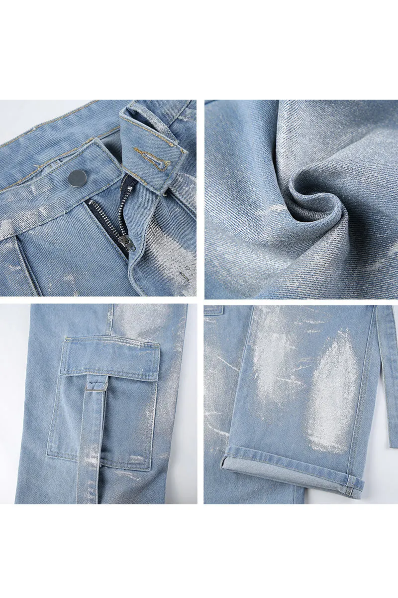 PI772 Silver Denim Cargo Pants