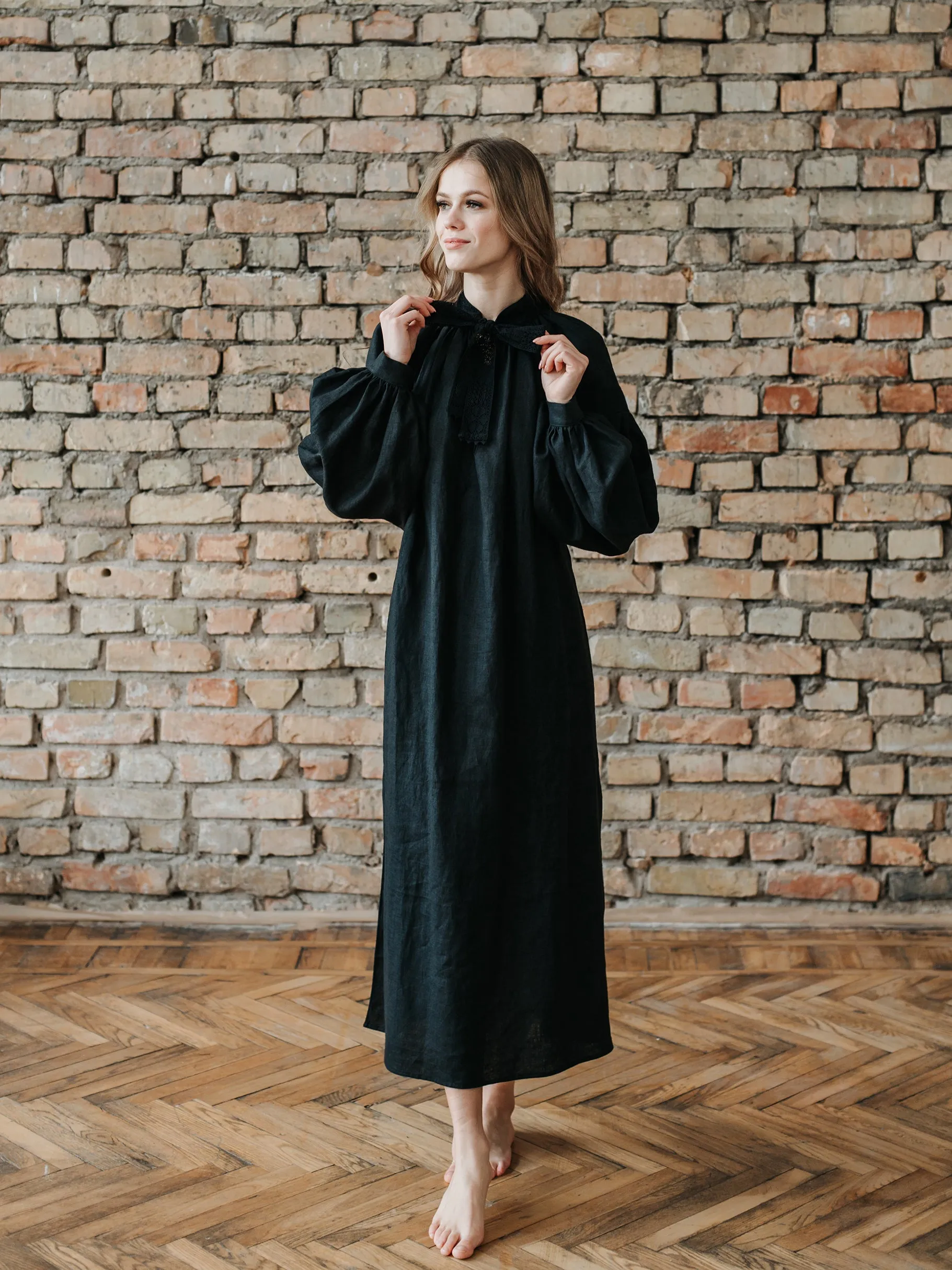 Piebalga Gown in Black Linen