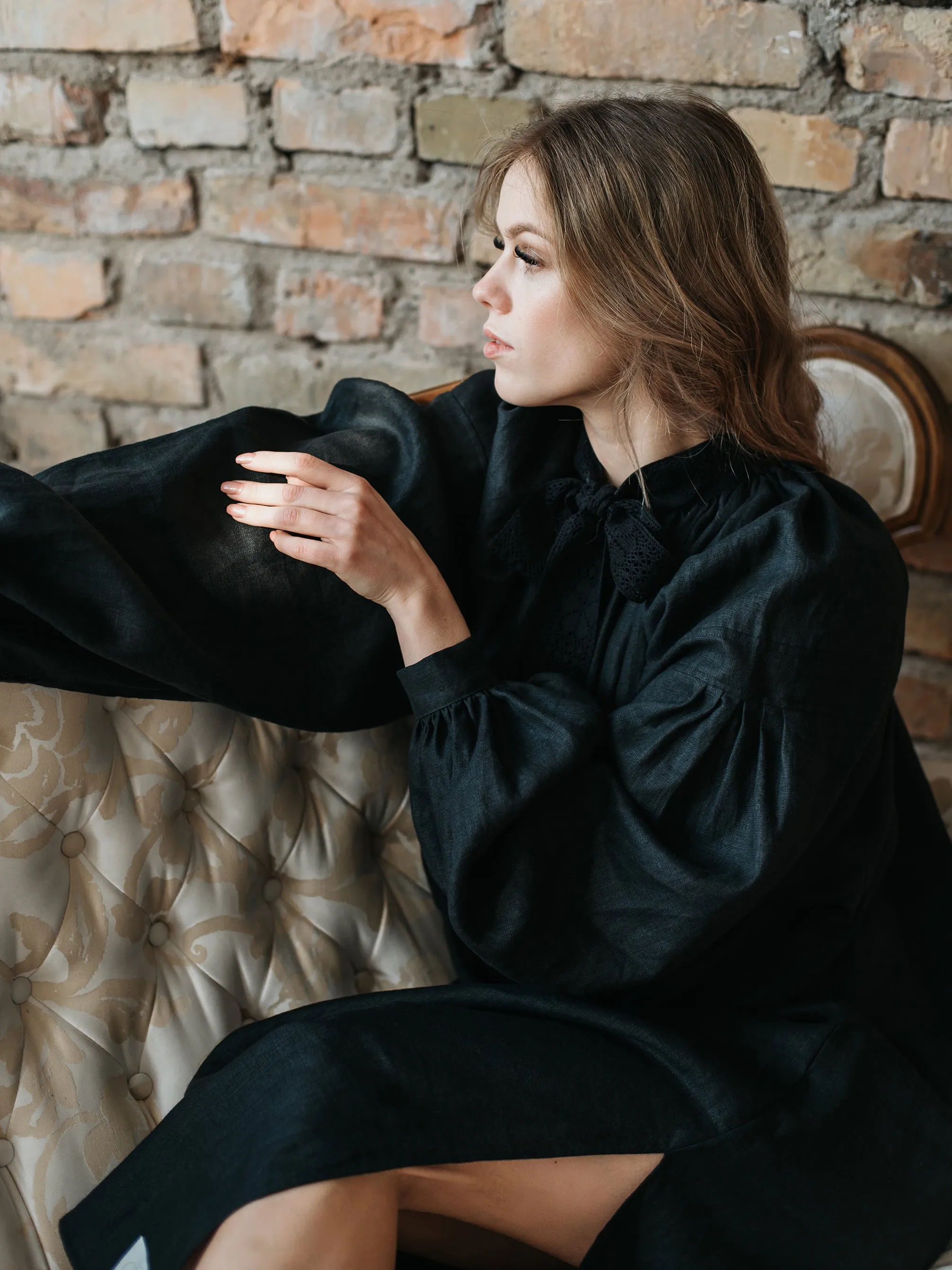 Piebalga Gown in Black Linen