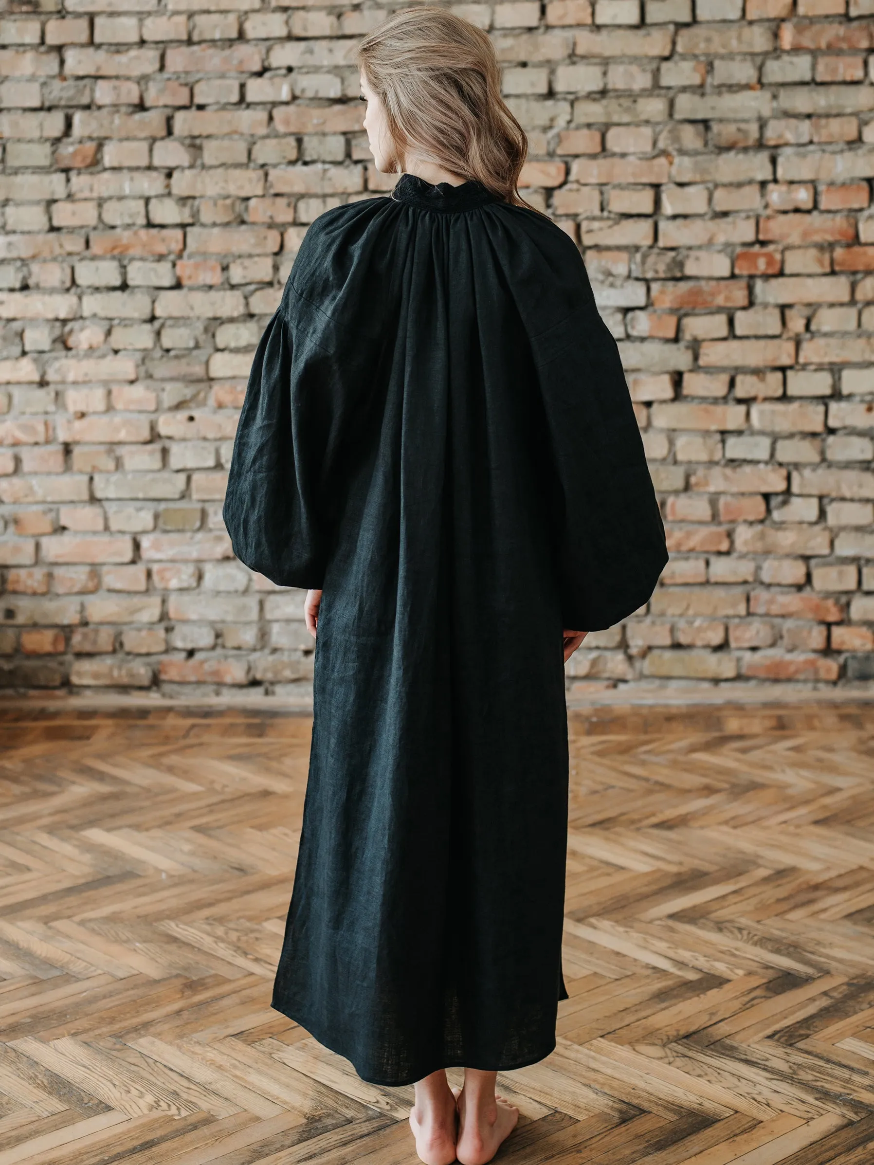 Piebalga Gown in Black Linen