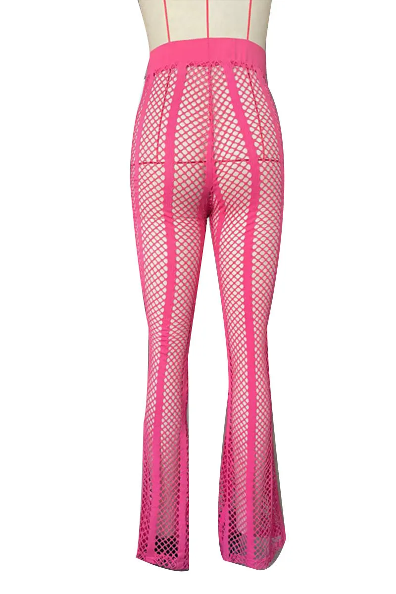 PL641 Sheer Striped Mesh Flared Pants