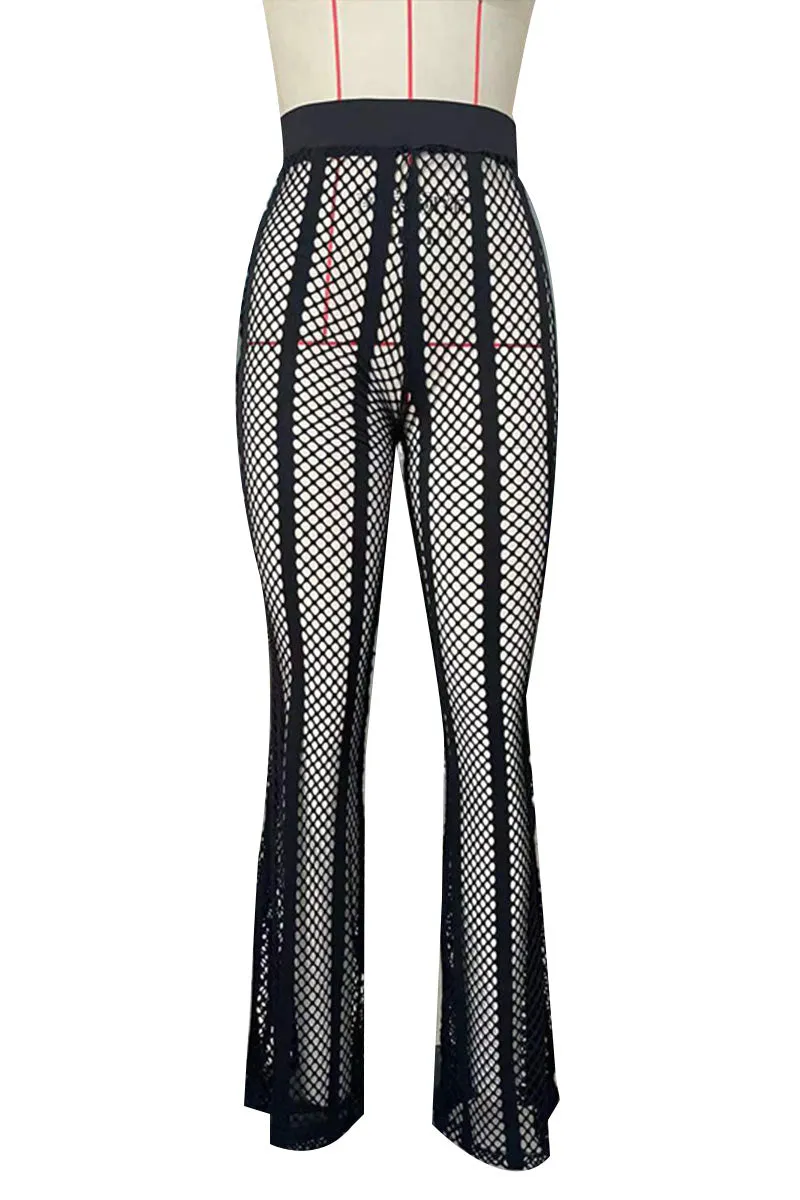 PL641 Sheer Striped Mesh Flared Pants