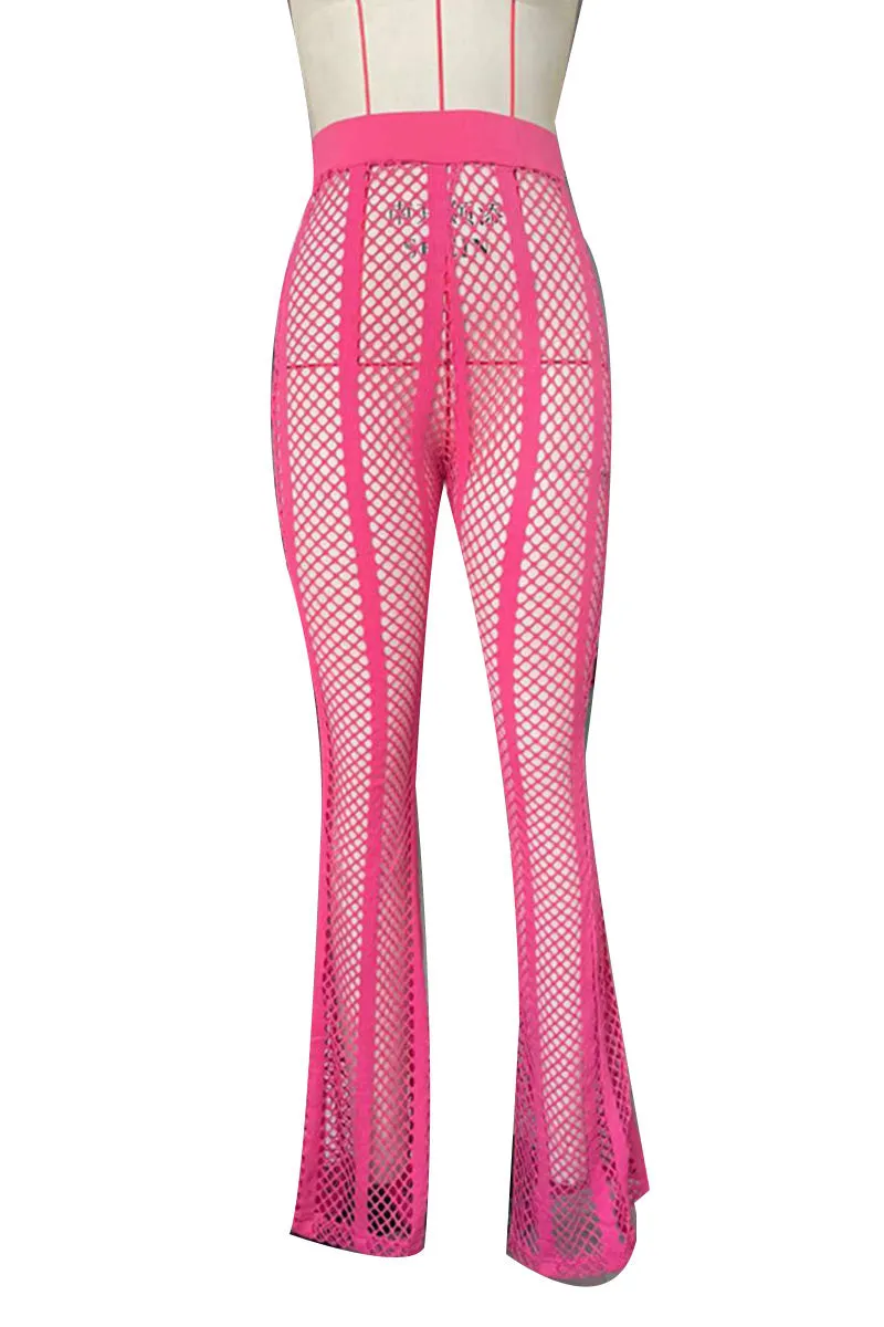 PL641 Sheer Striped Mesh Flared Pants