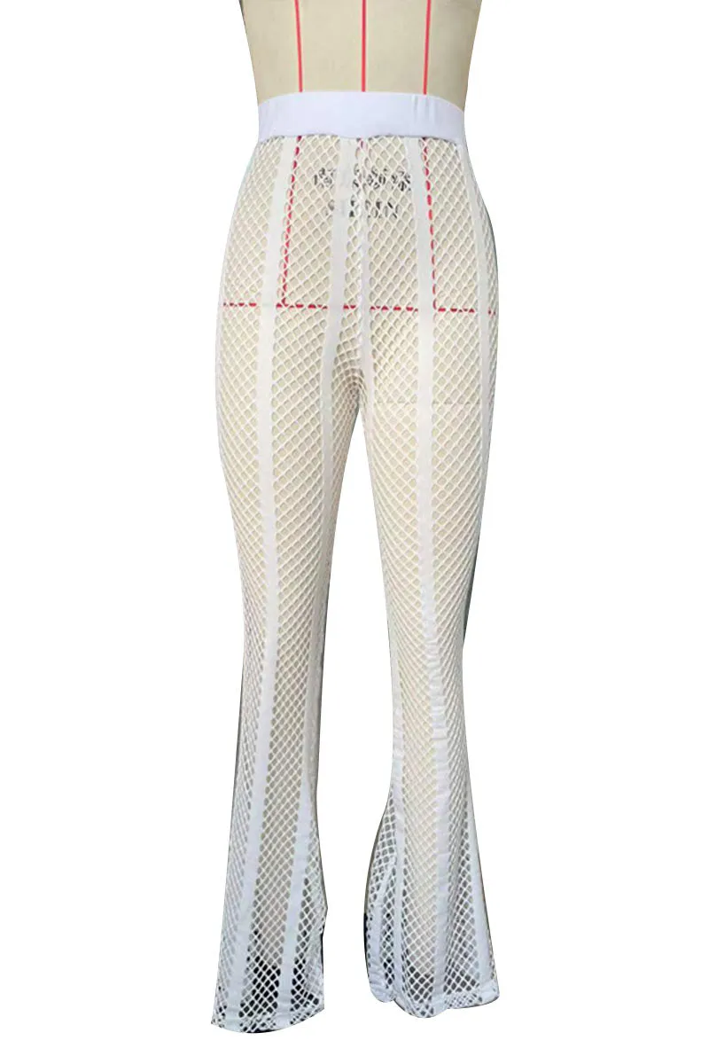 PL641 Sheer Striped Mesh Flared Pants