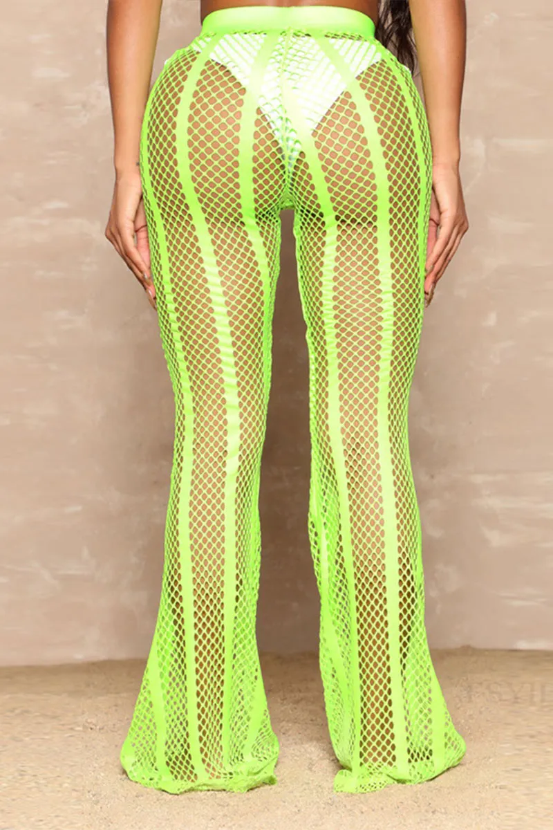 PL641 Sheer Striped Mesh Flared Pants