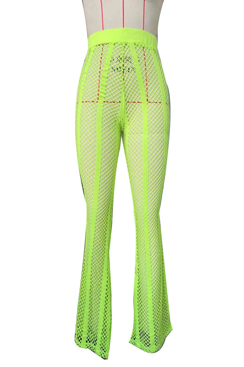 PL641 Sheer Striped Mesh Flared Pants
