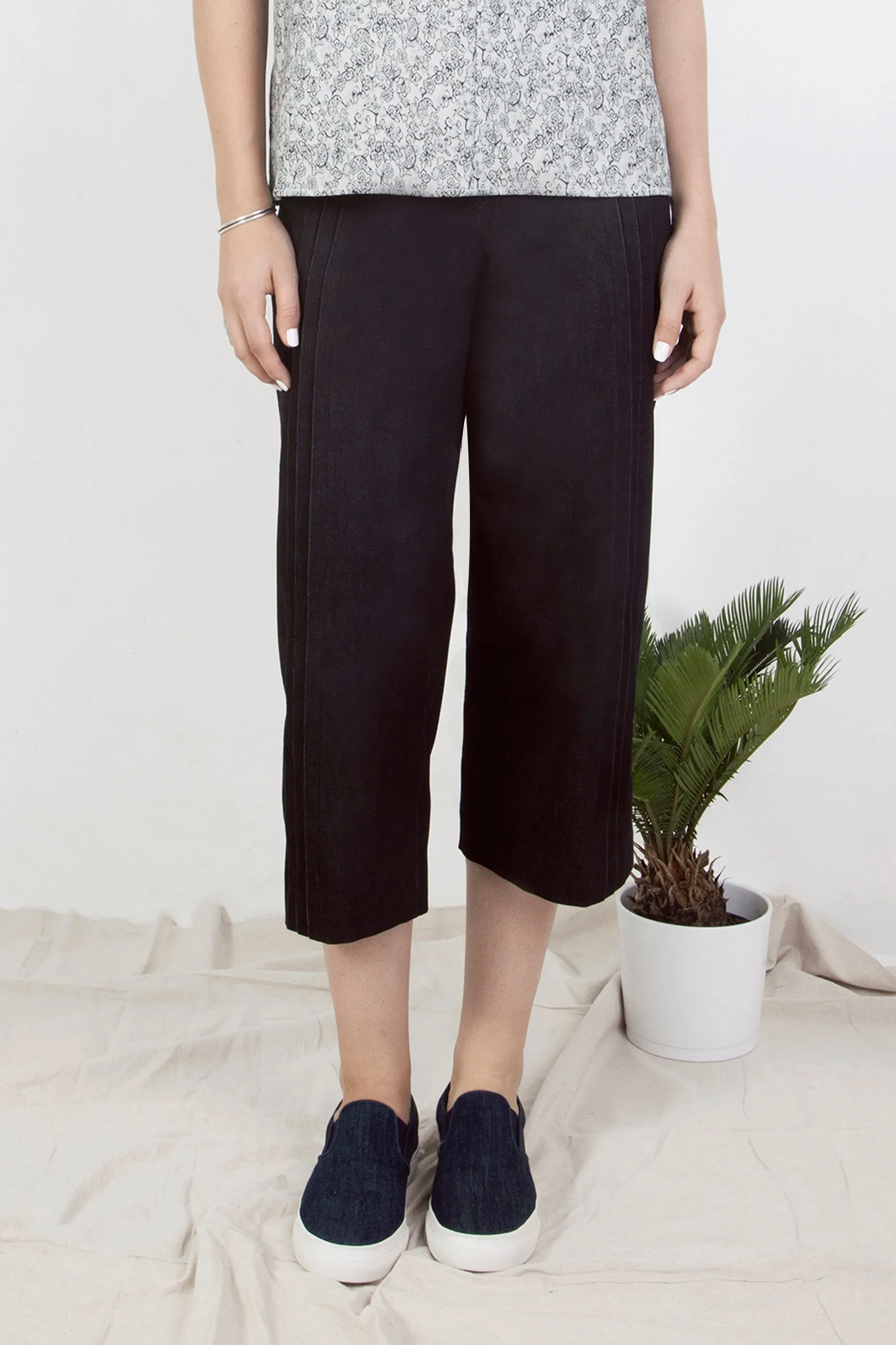 Pleated Denim Culottes